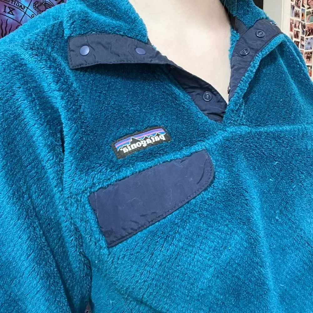 Patagonia Teal Fleece Pullover Synchilla Button Closure Sweater - Picture 3 of 6
